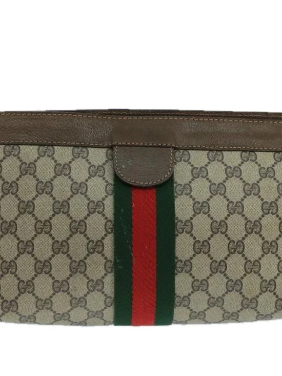 GUCCI GG Supreme Web Sherry Line Clutch Bag PVC Beige 001 014 2125 Auth bs20684 - Picture 3 of 16